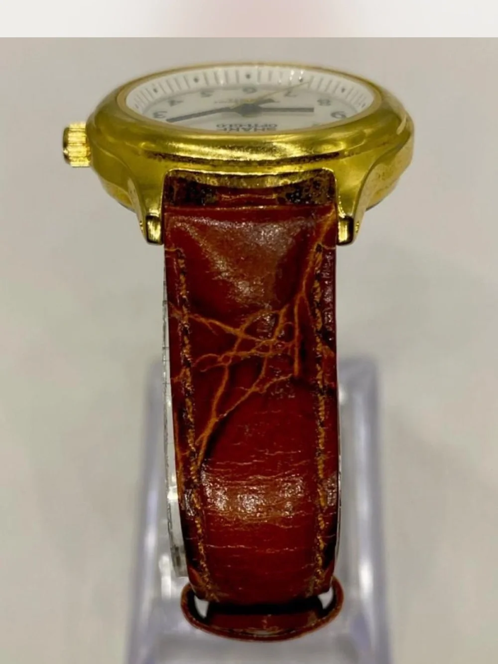 Sharp *** Opti-Glo Gold Tone Watch /  Tan  Leather Strap ^^^